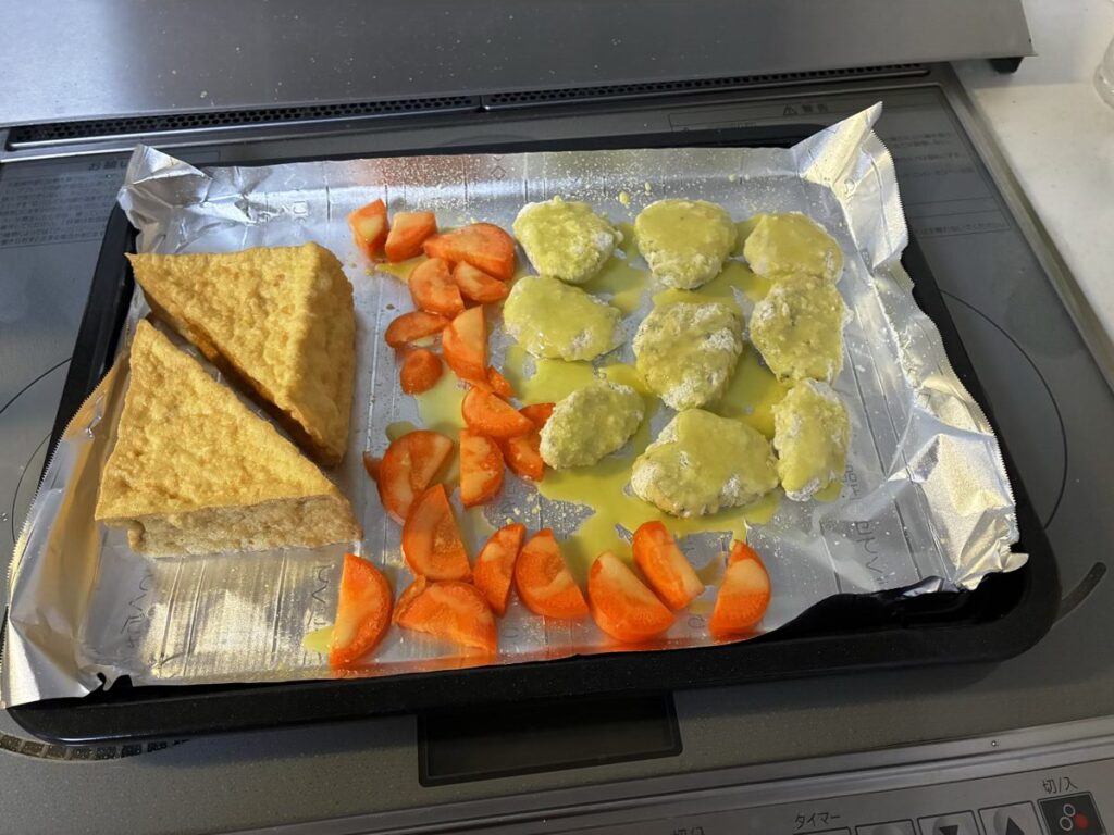 厚揚げ　にんじん　冷凍鶏カツ