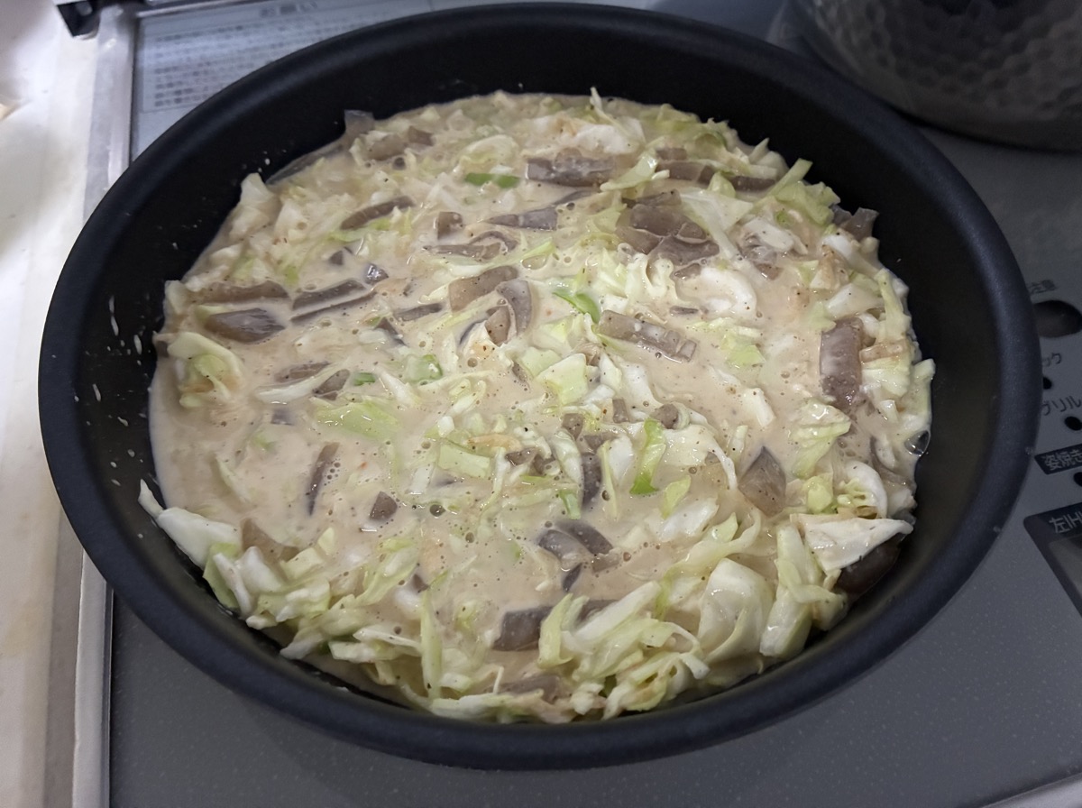 ヘルシオで焼く前のお好み焼きの生地